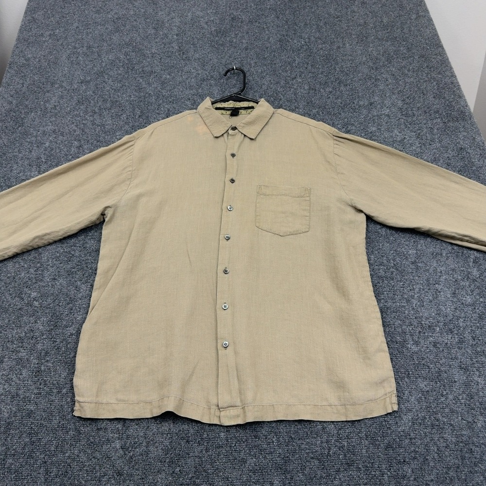 Isda & Co Button Down Shirt Mens L Tan Linen Long Sleeve Casual Minimalist Style